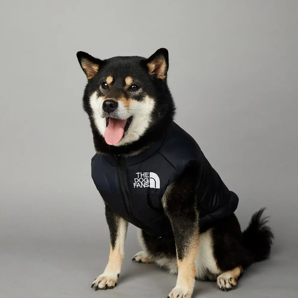 The Dog Face Sleeveless Puffer Designer Dog Jacket - Black