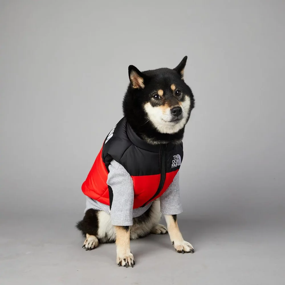 The Dog Face Sleeveless Puffer Designer Dog Jacket - Red