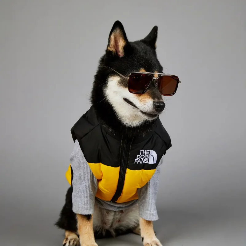 The Dog Face Sleeveless Puffer Designer Dog Jacket - Yellow