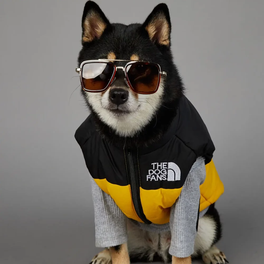 The Dog Face Sleeveless Puffer Designer Dog Jacket - Yellow