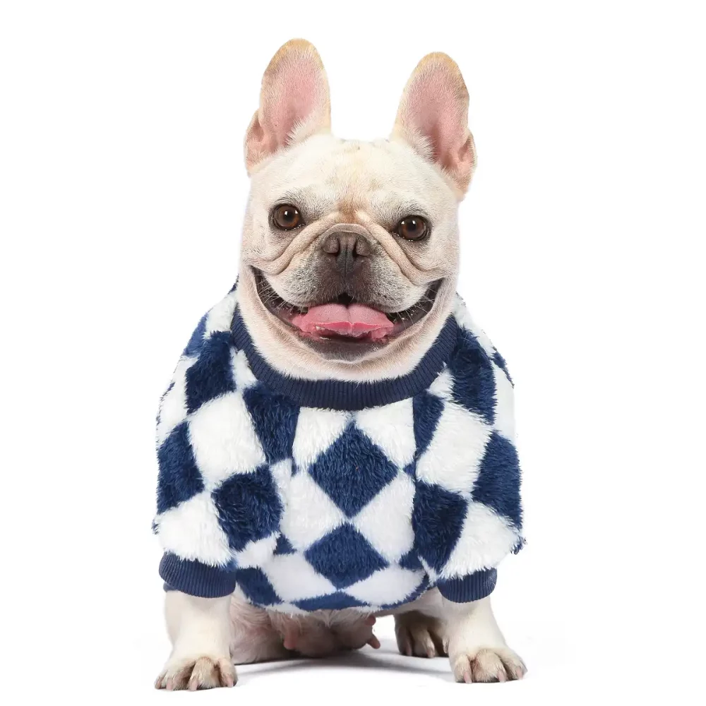 Checkerboard Sweatshirt for Dogs, Dog Checkerboard Crewneck Sweater - Blue