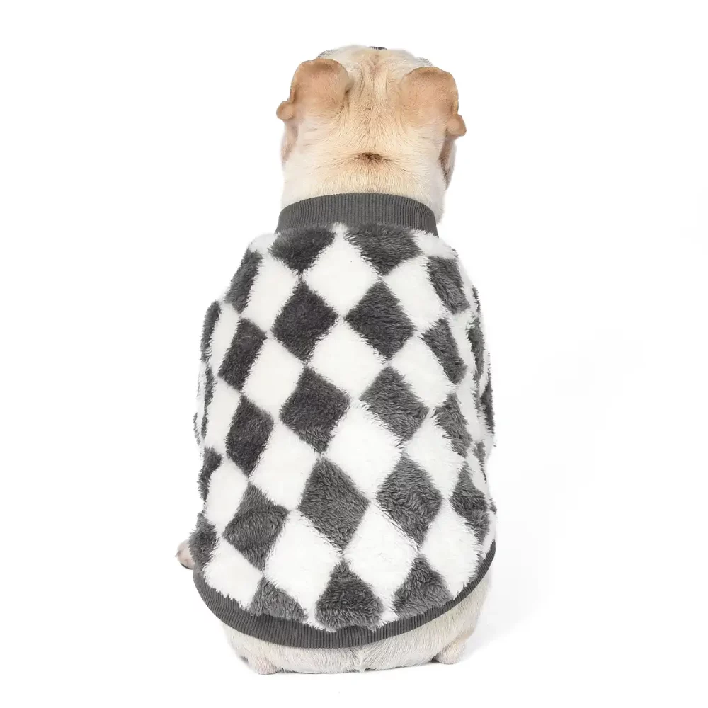 Checkerboard Sweatshirt for Dogs, Dog Checkerboard Crewneck Sweater - Grey