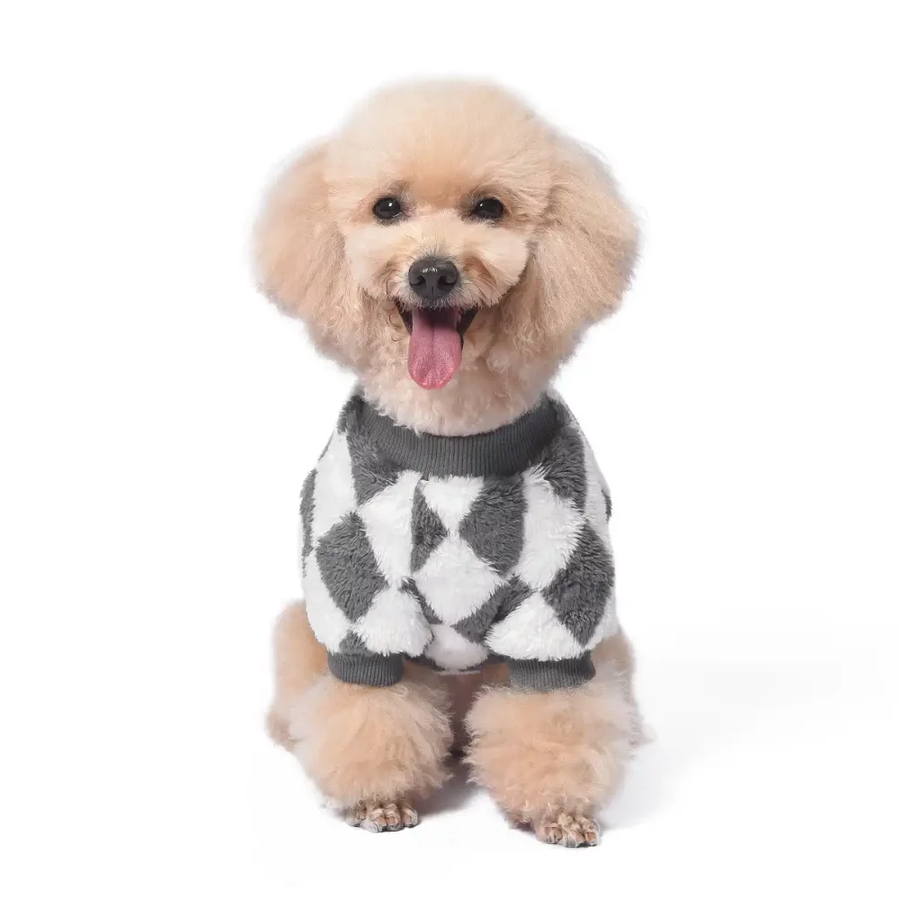 Checkerboard Sweatshirt for Dogs, Dog Checkerboard Crewneck Sweater - Grey