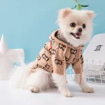 Designer Dog Clothes Gucci Sweater with Hood - Light brown