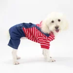 Dog Clothes Denim Overalls Strips Onesies Overalls for Dogs - Red