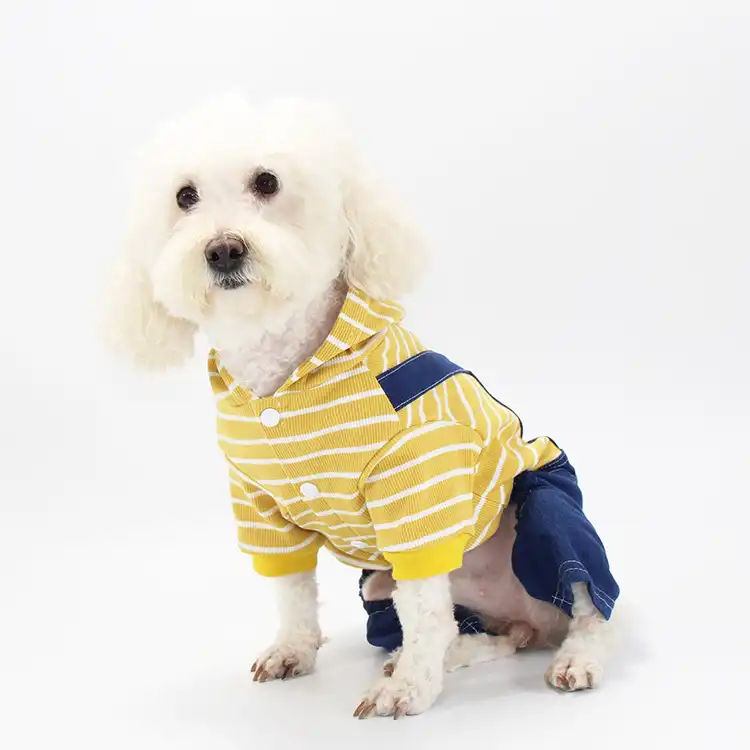 Dog Clothes Denim Overalls Strips Onesies Overalls for Dogs - Yellow