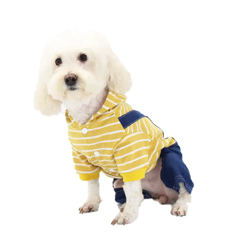 Dog Clothes Denim Overalls Strips Onesies Overalls for Dogs - Yellow