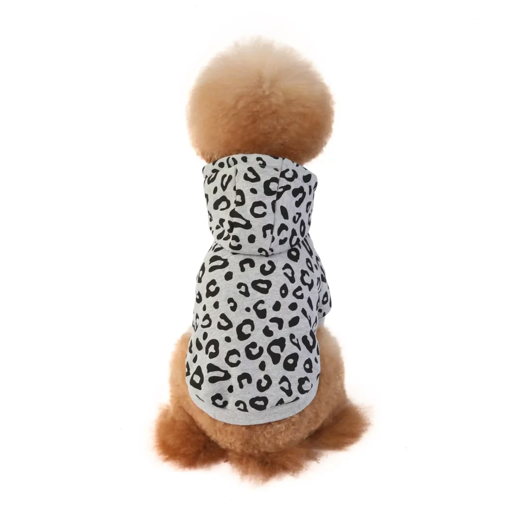 Leopard Hoodie for Dogs, Leopard Clothes for Puppies - Grey