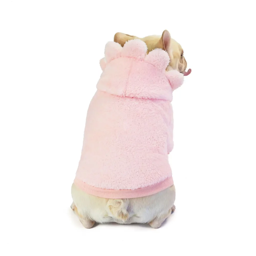 Sun Flower Plush Hoodie for Dogs, Double-sided Fleece - Pink