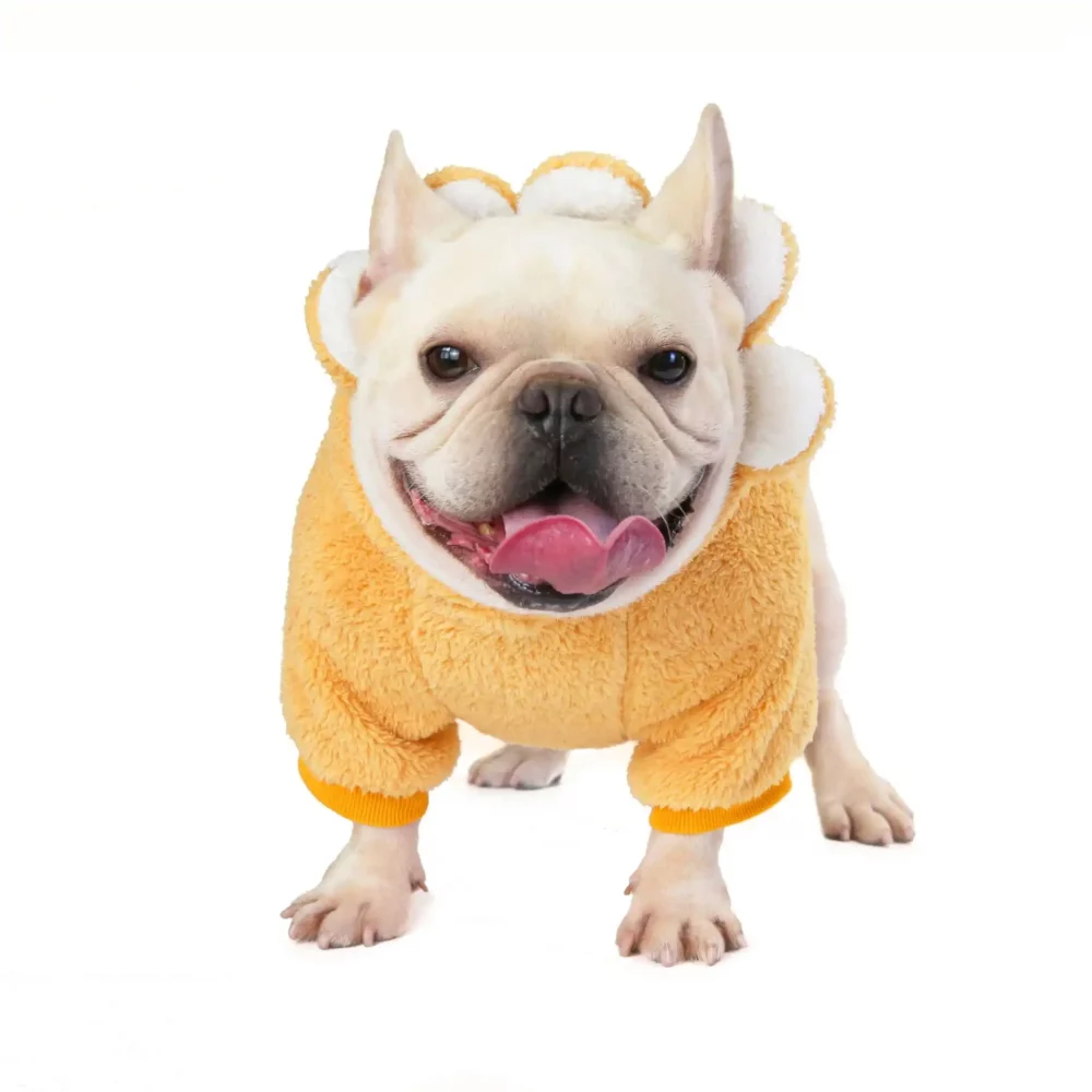 Sun Flower Plush Hoodie for Dogs, Double-sided Fleece - Yellow