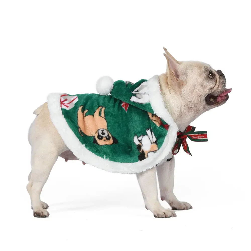 Christmas Cloak for Dogs, Teddy, French Bulldog - Green