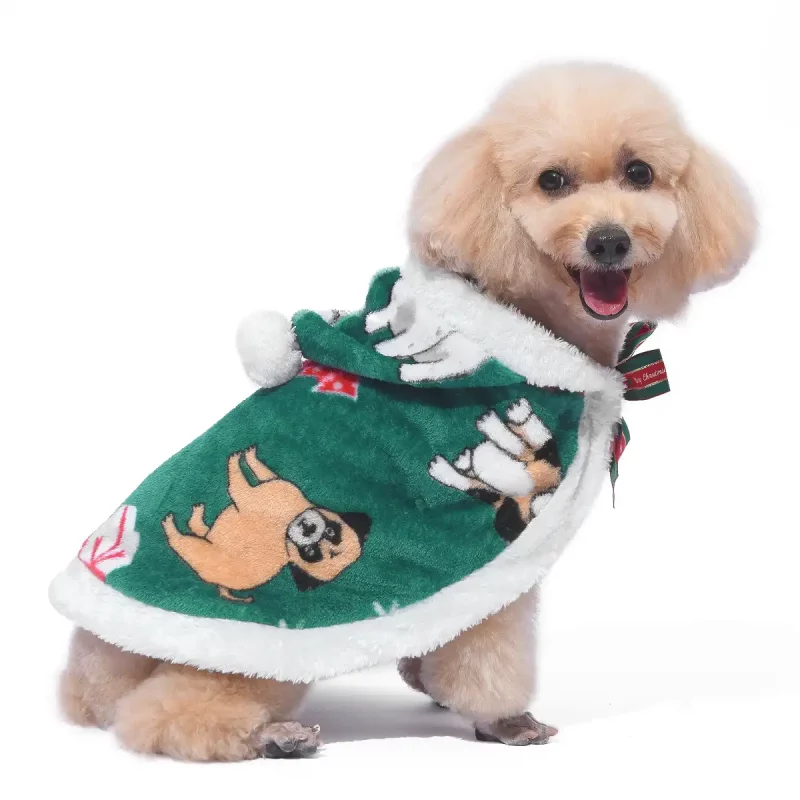 Christmas Cloak for Dogs, Teddy, French Bulldog - Green