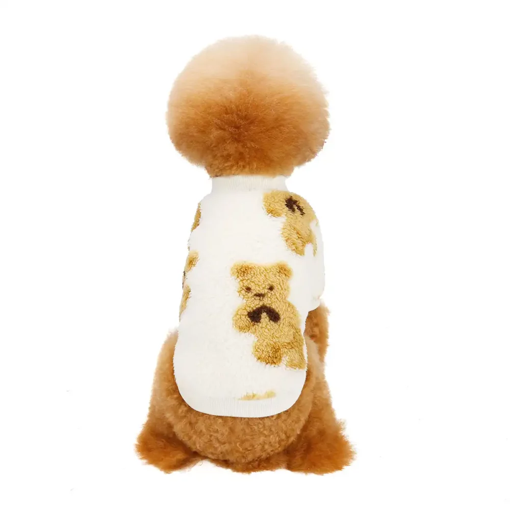 Dogs Bear Print Sweatshirts, Cute Bear Pullover for Dogs - White