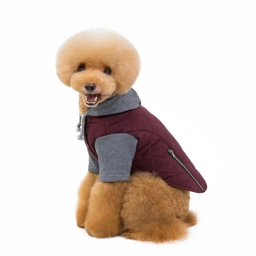 Fake Two-Piece Hooded Coat for Dogs, Dog Winter Jacket - Burgundy