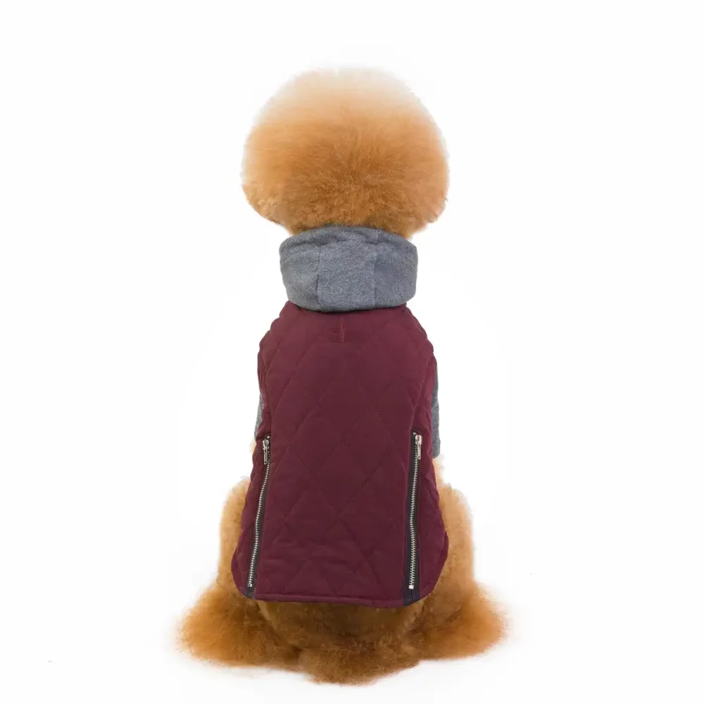 Fake Two-Piece Hooded Coat for Dogs, Dog Winter Jacket - Burgundy
