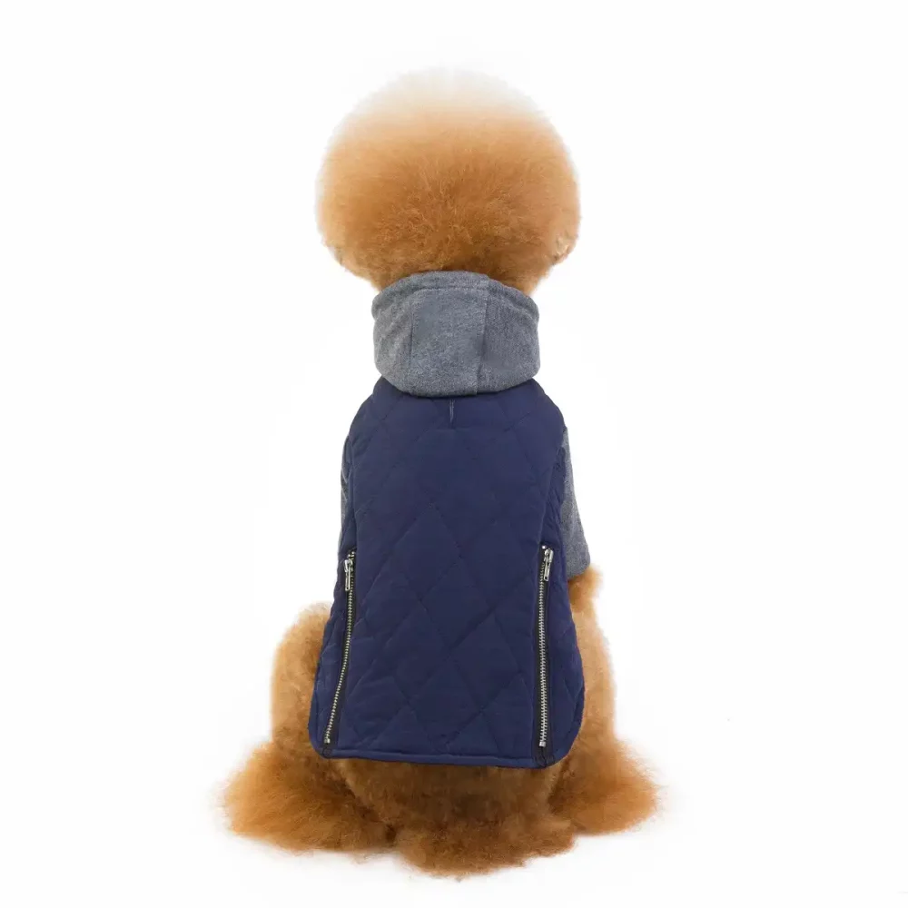Fake Two-Piece Hooded Coat for Dogs, Dog Winter Jacket - Dark blue