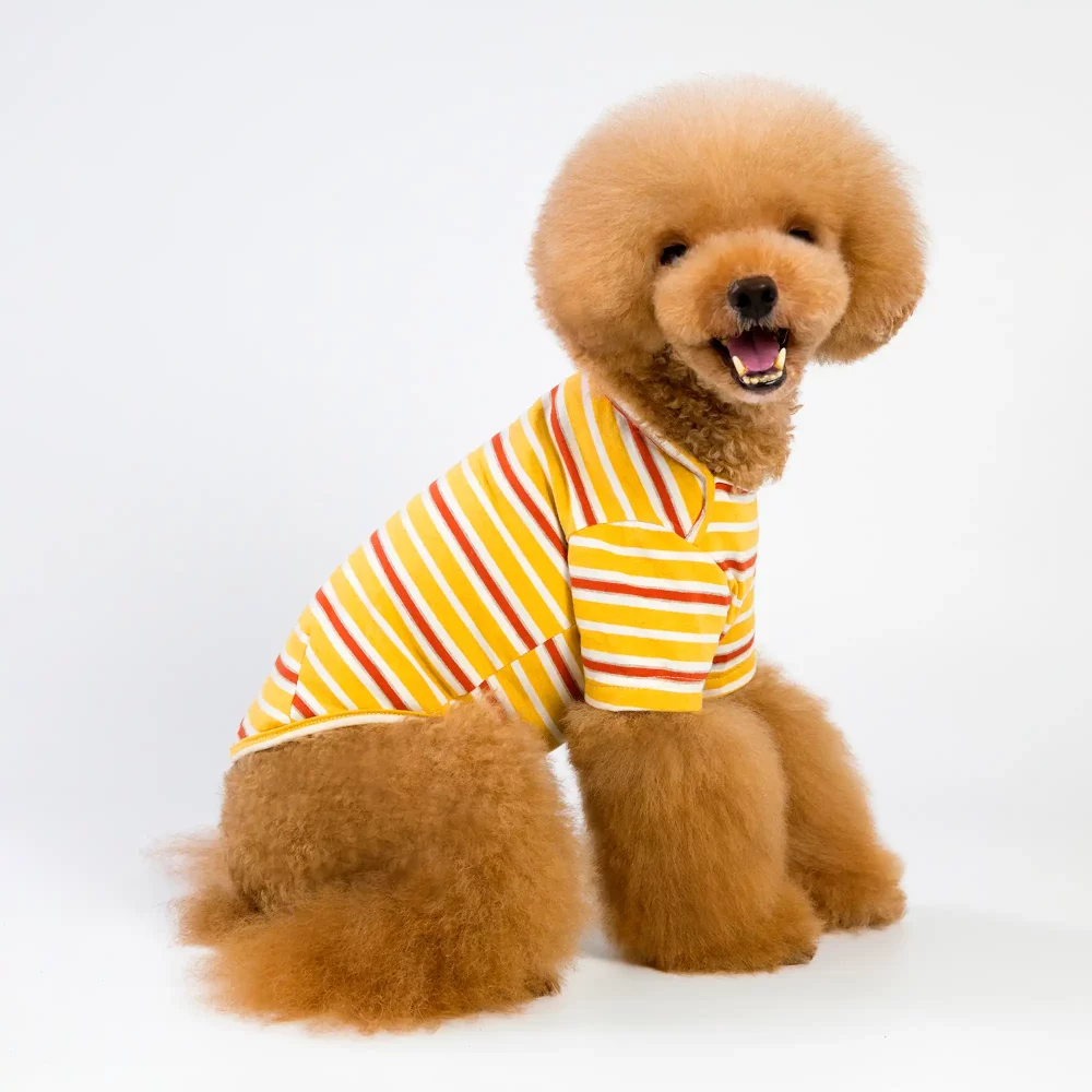 Pure Cotton Striped Bottoming Shirt for Dogs - Yellow