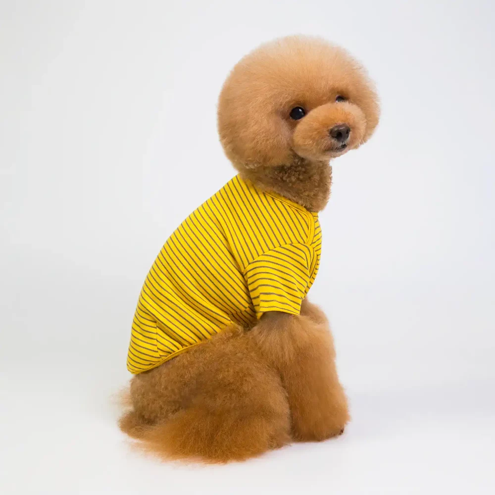 Pure Cotton Striped T-shirt for Dogs - Yellow