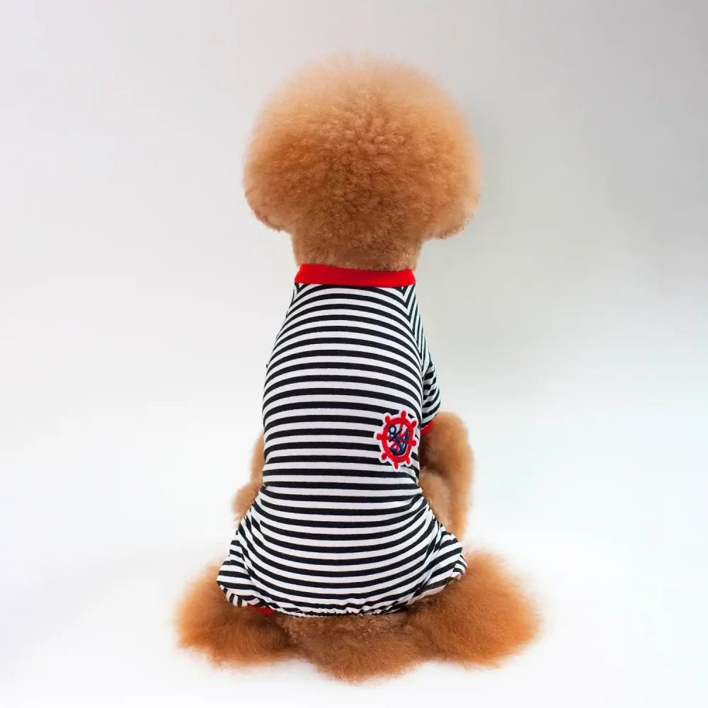 Striped Cotton Pajamas for Small Dogs - Black