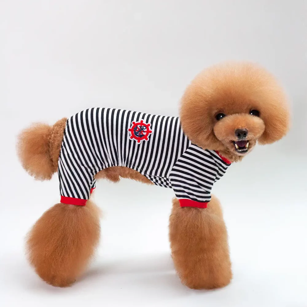 Striped Cotton Pajamas for Small Dogs - Black