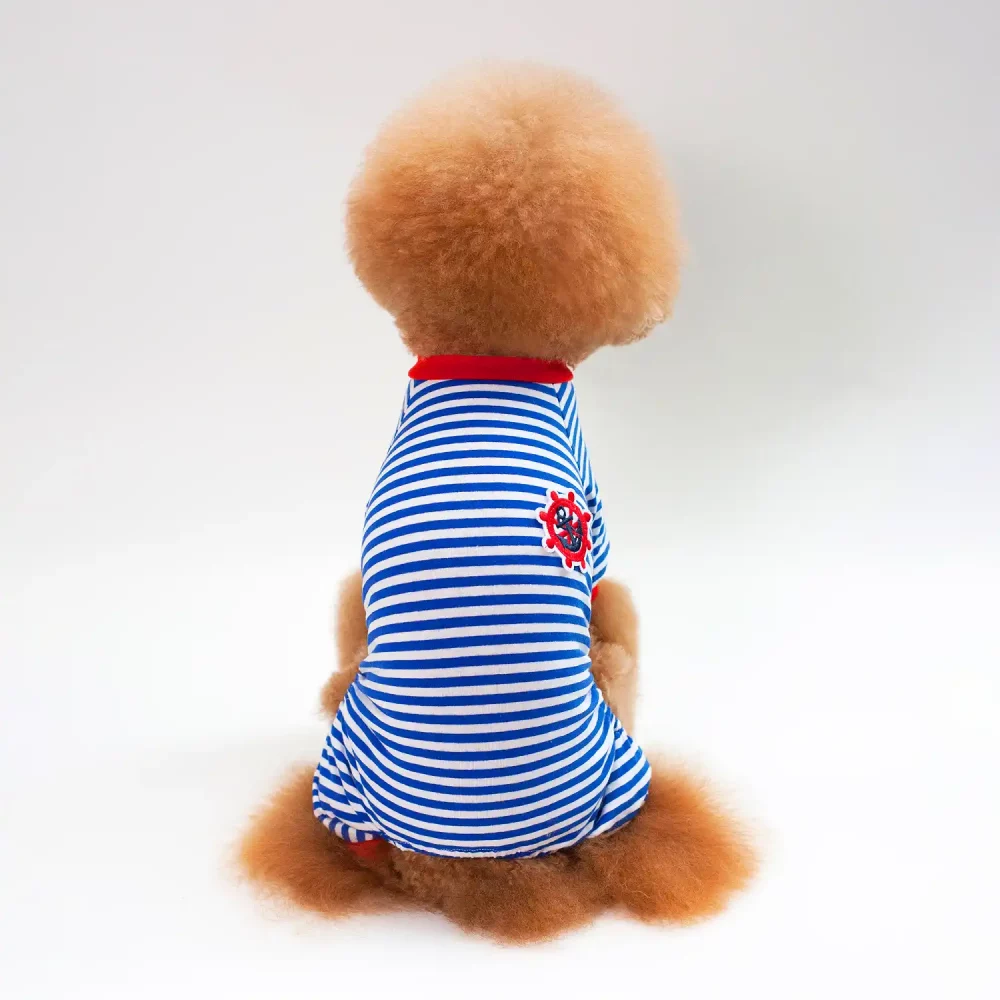 Striped Cotton Pajamas for Small Dogs - Blue