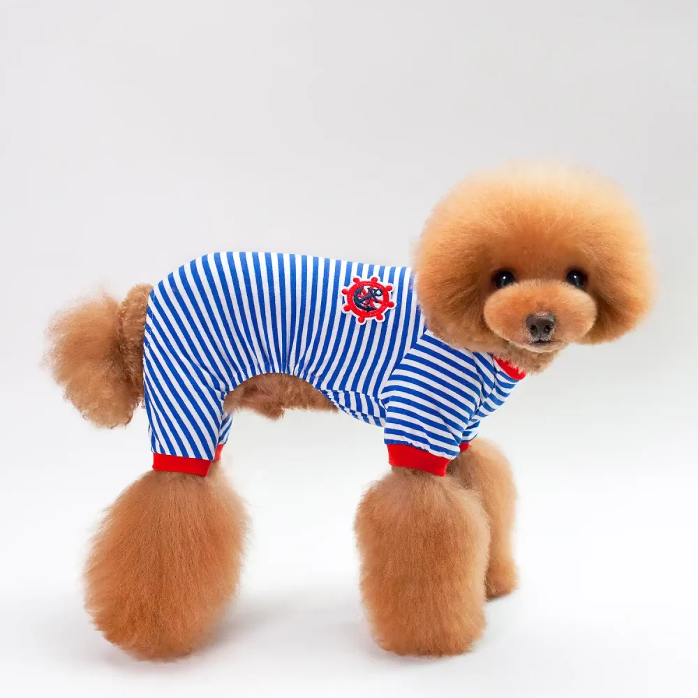 Striped Cotton Pajamas for Small Dogs - Blue