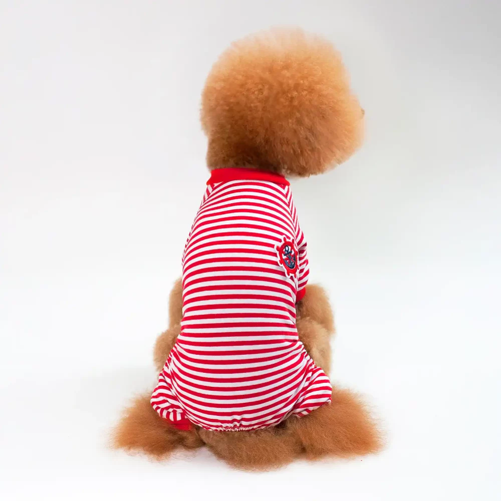 Striped Cotton Pajamas for Small Dogs - Red