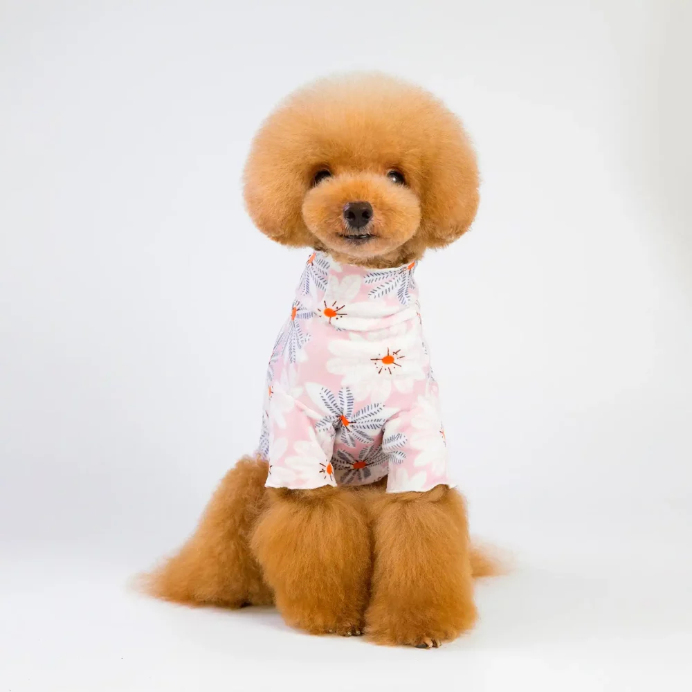 Turtleneck T-shirt for Dog, Double Mink Flower Shirts - Pink