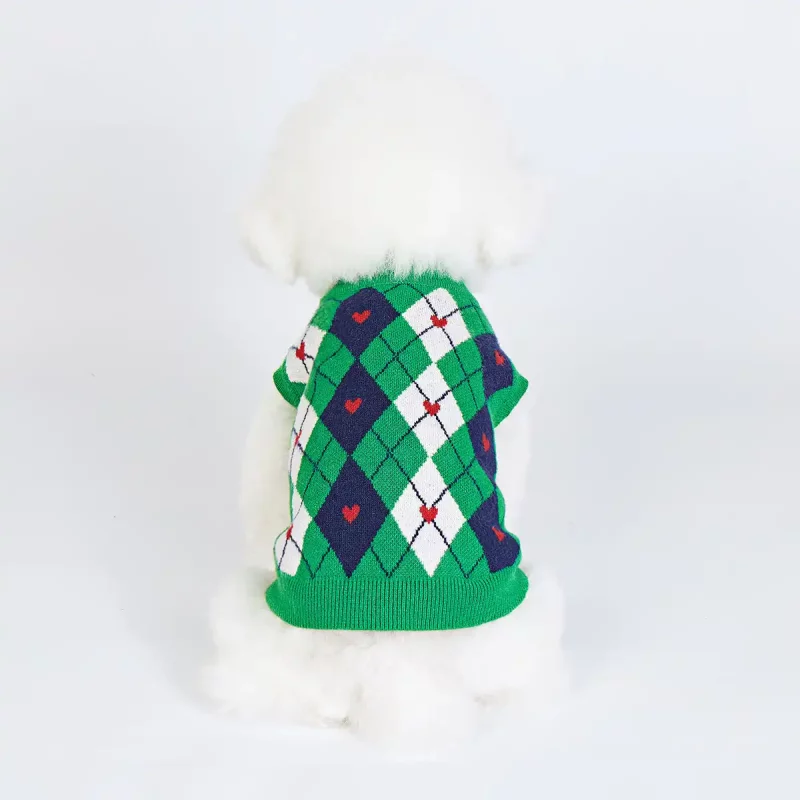Argyle Knit Sweater Vest for Small Puppies - Green