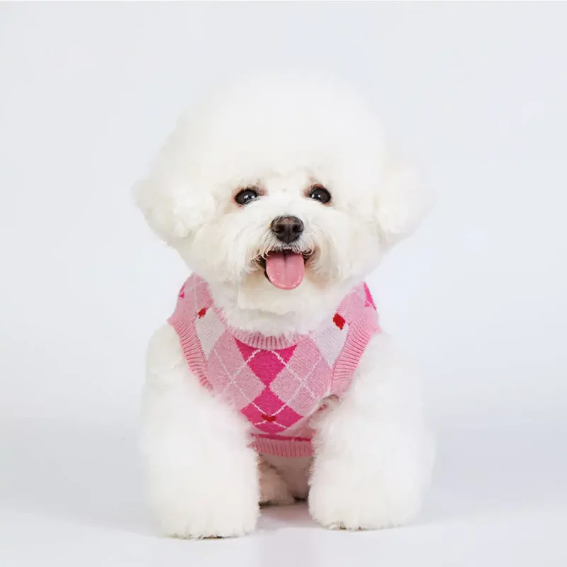 Argyle Knit Sweater Vest for Small Puppies - Pink