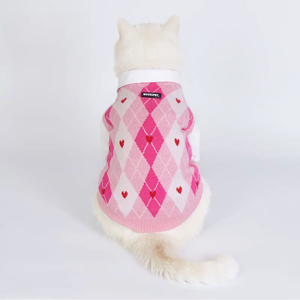 Argyle Knit Sweater Vest for Small Puppies - Pink