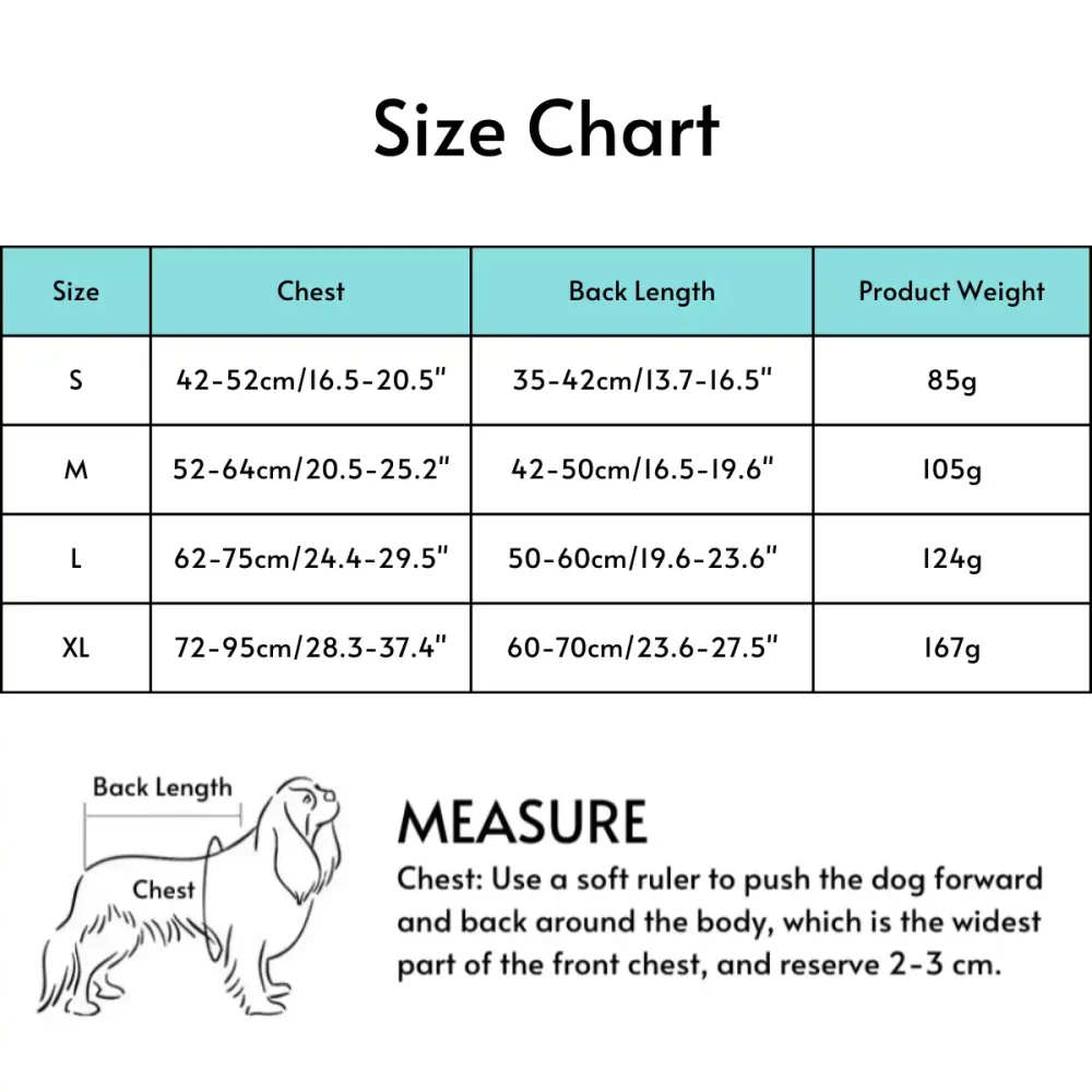 Dog Heatstroke Cooling Vest - Wholesale Size Chart