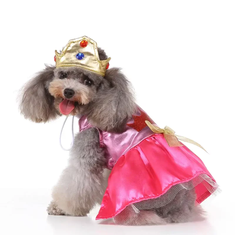 Pink Princess Costume with Crown Hat for Dogs