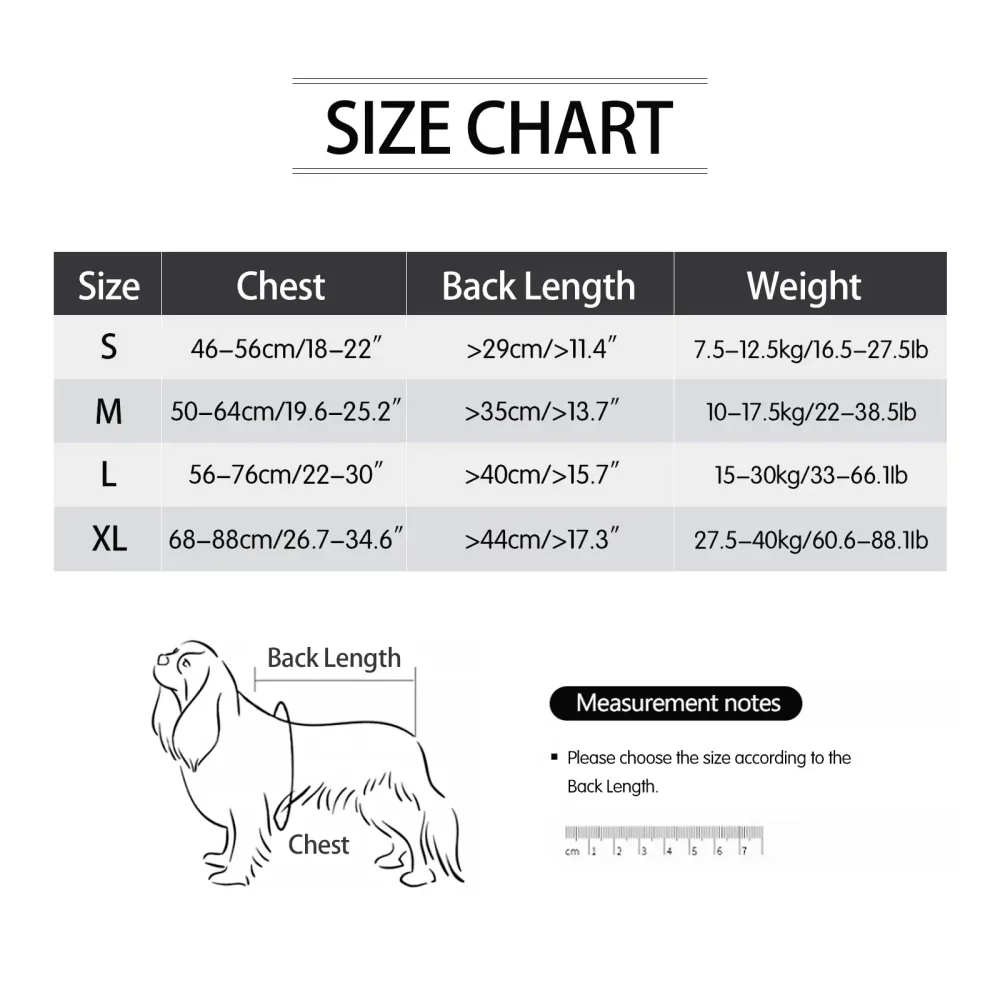 Shark Style Dog Life Jacket - Size Chart for Dog Parents