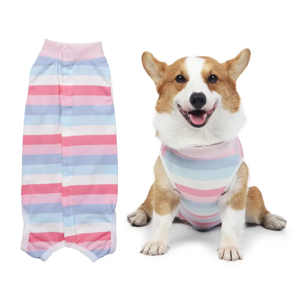Striped Snap After-surgery Pajamas for Dogs
